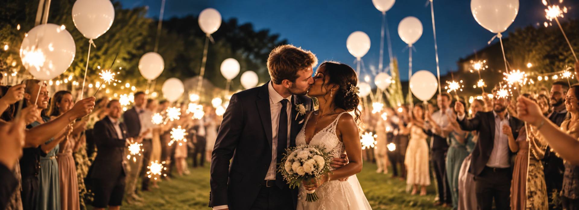 Un baiser sous les lumières et les ballons